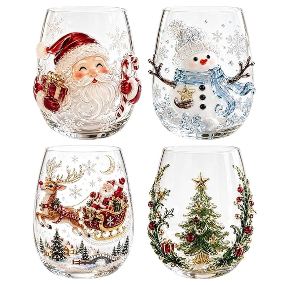 Magical Christmas Glass Art Cup Glassware, Collectible 3D Christmas Wine Glasses Festive Glass Drinkware for Holiady Party Home Decor Gifts