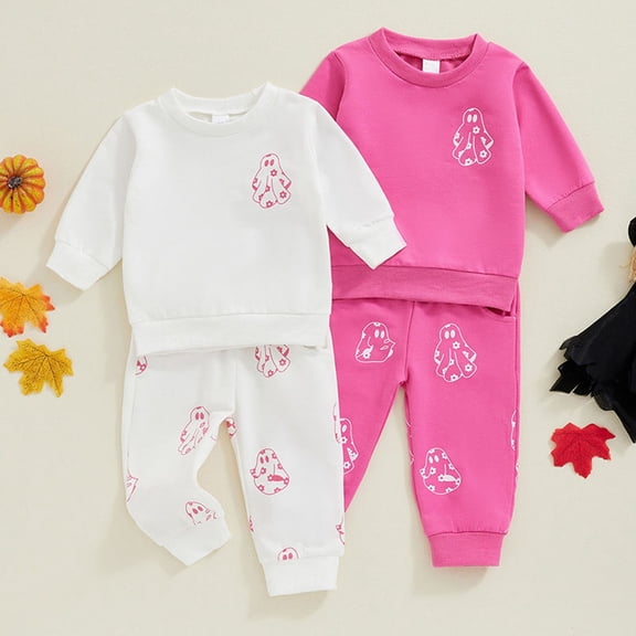 THDHVS Toddler Girl Outfits,Girls Long Sleeve Bow Print Shirt and Pants 2 Piece Set for Casual Wear Fashion Top with Comfortable Fits White 2-3 Years