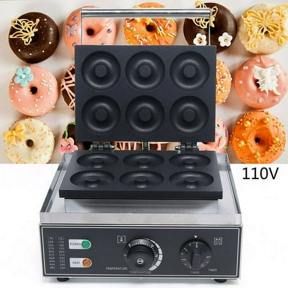 1550W Countertop Electric Donut Maker Machine Non-stick 6 Waffle Heating Grids