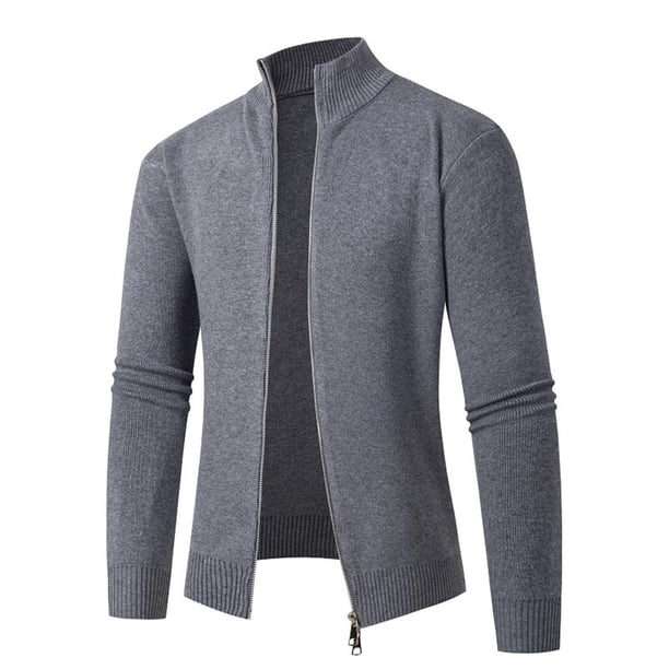 Puntoco Abrigo De Cuello Alto Con Bolsillos Y Cremallera De Punto De Color Liso Para Hombre