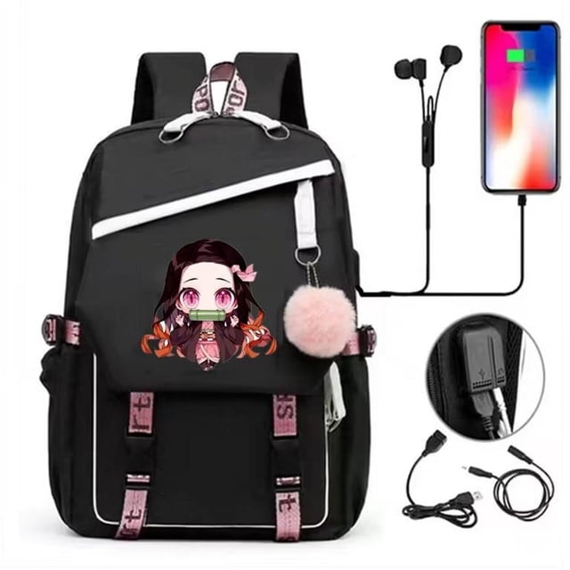 Mochila de anime Demon Slayer Nezuko chenyi estilo casual 20-35L Doble elevador Color sólido
