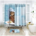 thumbnail image 2 of Funny Bathing Cat Shower Curtain 72Wx72H Kids Cute Cartoon Animal Kitten Yellow Rubber Duck Head 12 Pack Plastic Fabric Hooks Wrapped Bath Towel Blue Decor Fabric Polyester, 2 of 6
