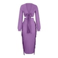 thumbnail image 6 of Two Piece Club Outfit for Women Long Sleeve Front Tie Up Crop Top Blouse Fringe Slim Fitted Pencil Skirt Maxi Dress, 6 of 7