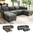 thumbnail image 4 of BedLuxury 112" Large Modular Sectional Sofa with 2 Movable Storage Ottoman, Cloud Couch Seats 6, Modern Living Room Furniture, Chenille Gray, 4 of 11