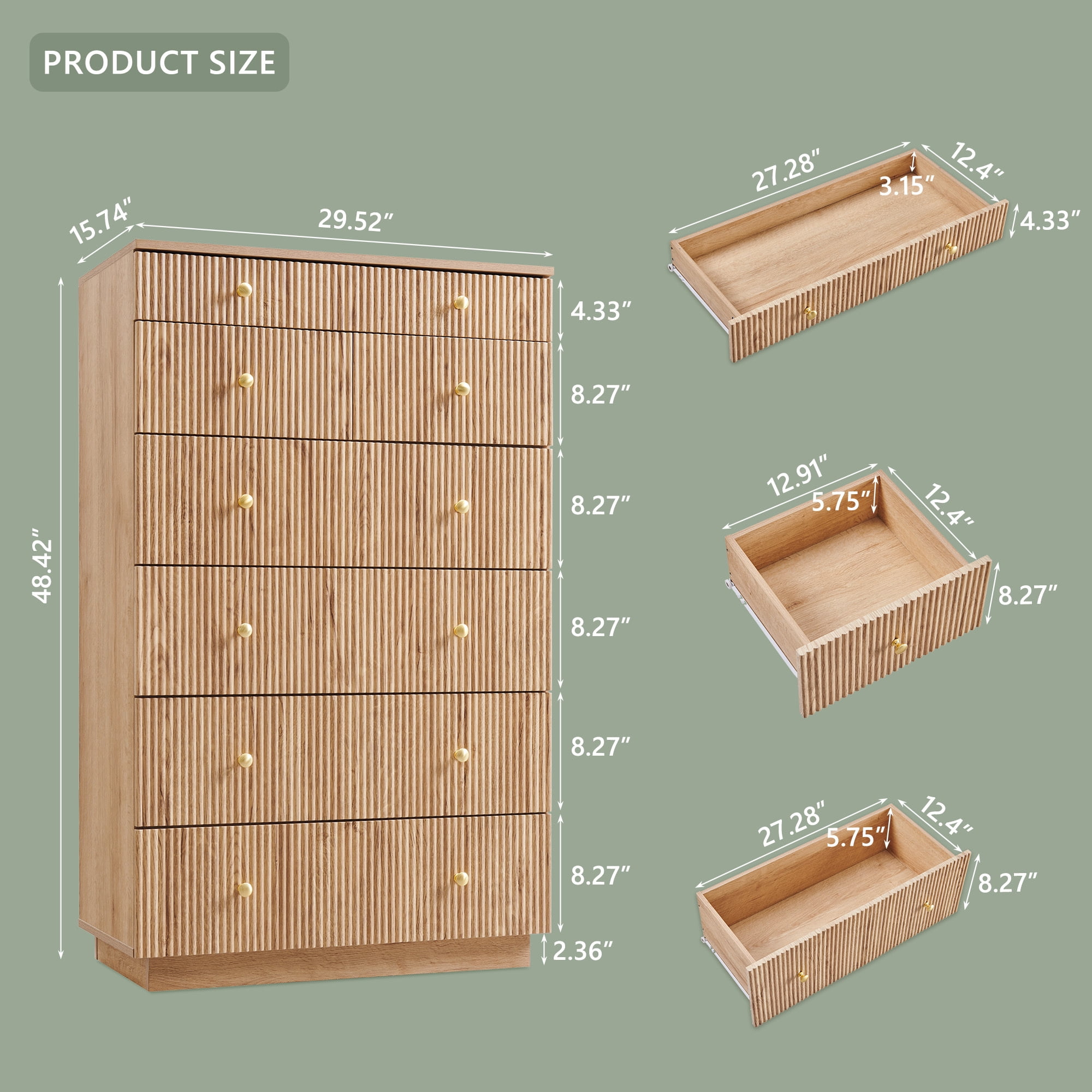 wow97e Fluted 7 Drawers Dresser for bedroom, Wood Chest of Drawers with Deep Storage, Tall Modern Bedroom Chest for Closet Hallway, Entryway, Living Room
