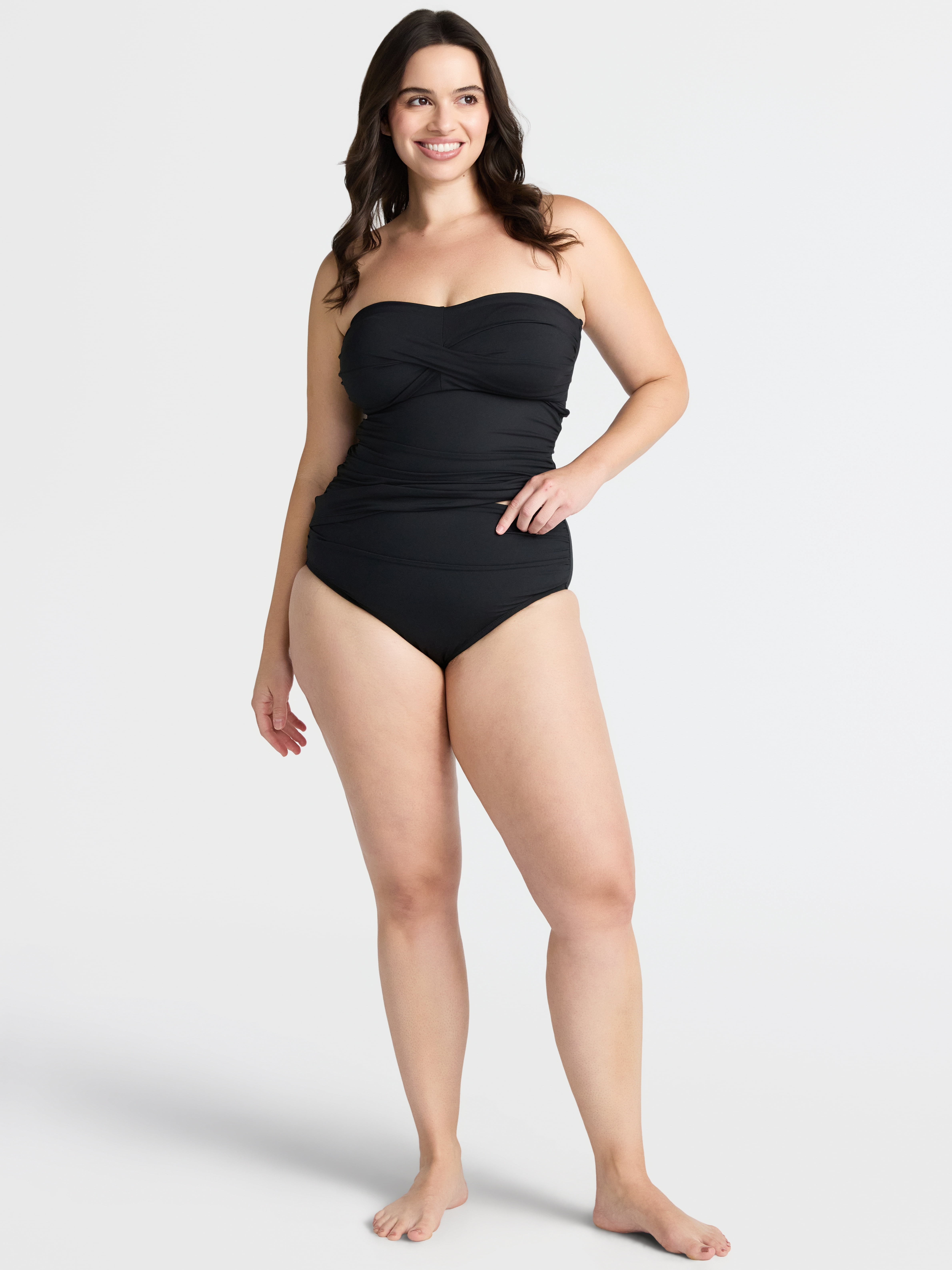Time and Tru Women’s and Women’s Plus High Waist Shirred Bikini Bottoms, Sizes XS-2X