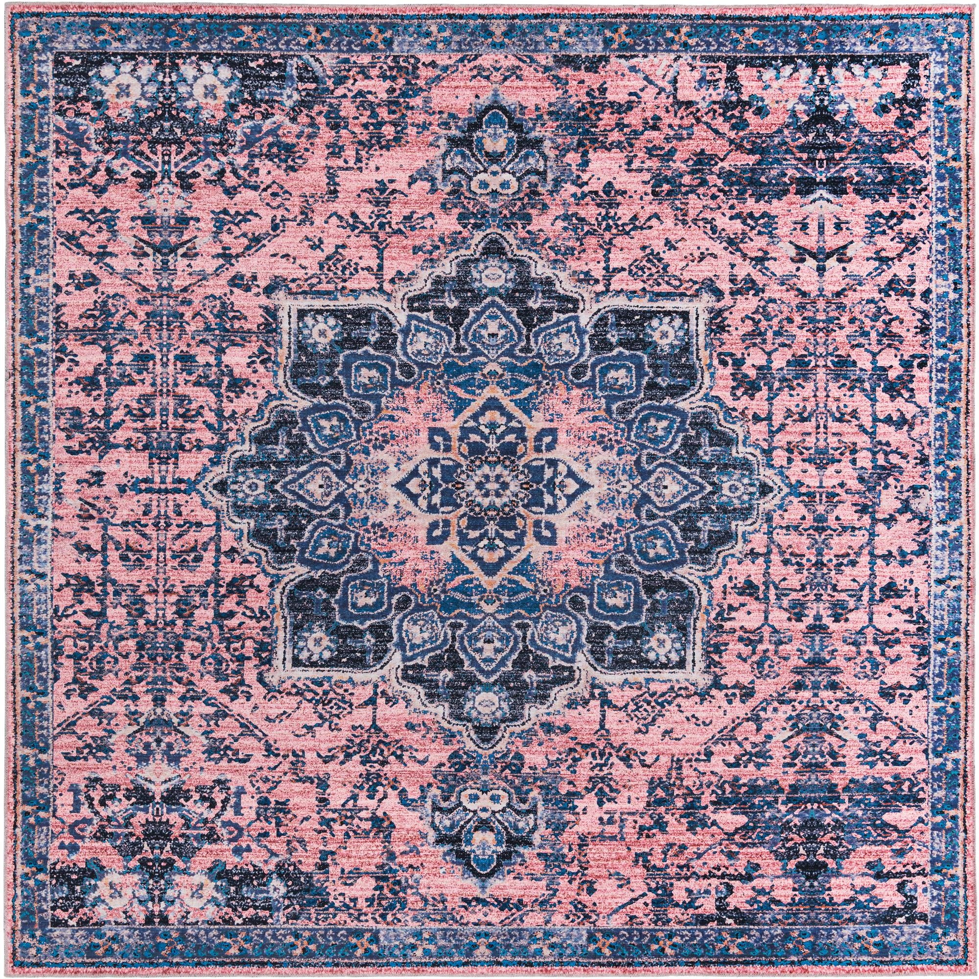 Francesca Collection Washable Rug 10 Ft Square Salmon Pink
