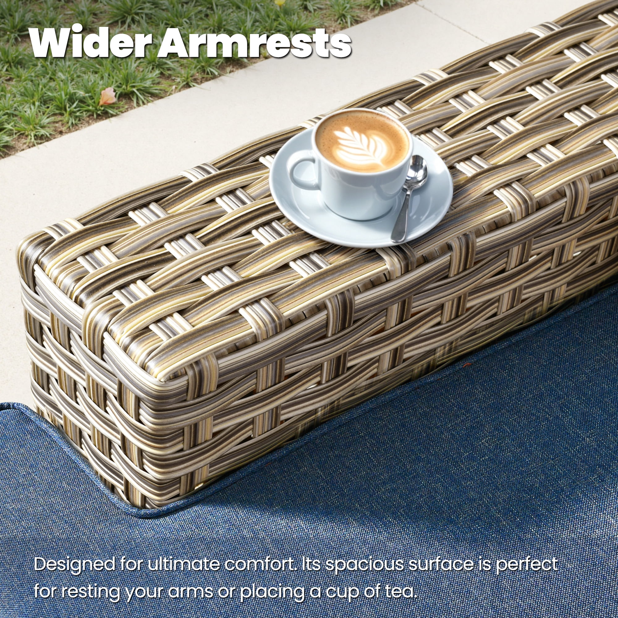 Toject 6 Pieces Patio Furniture Set, All Weather Wicker Patio Conversation Set with Swivel Chairs, Outdoor Furniture for Garden, Denim Blue