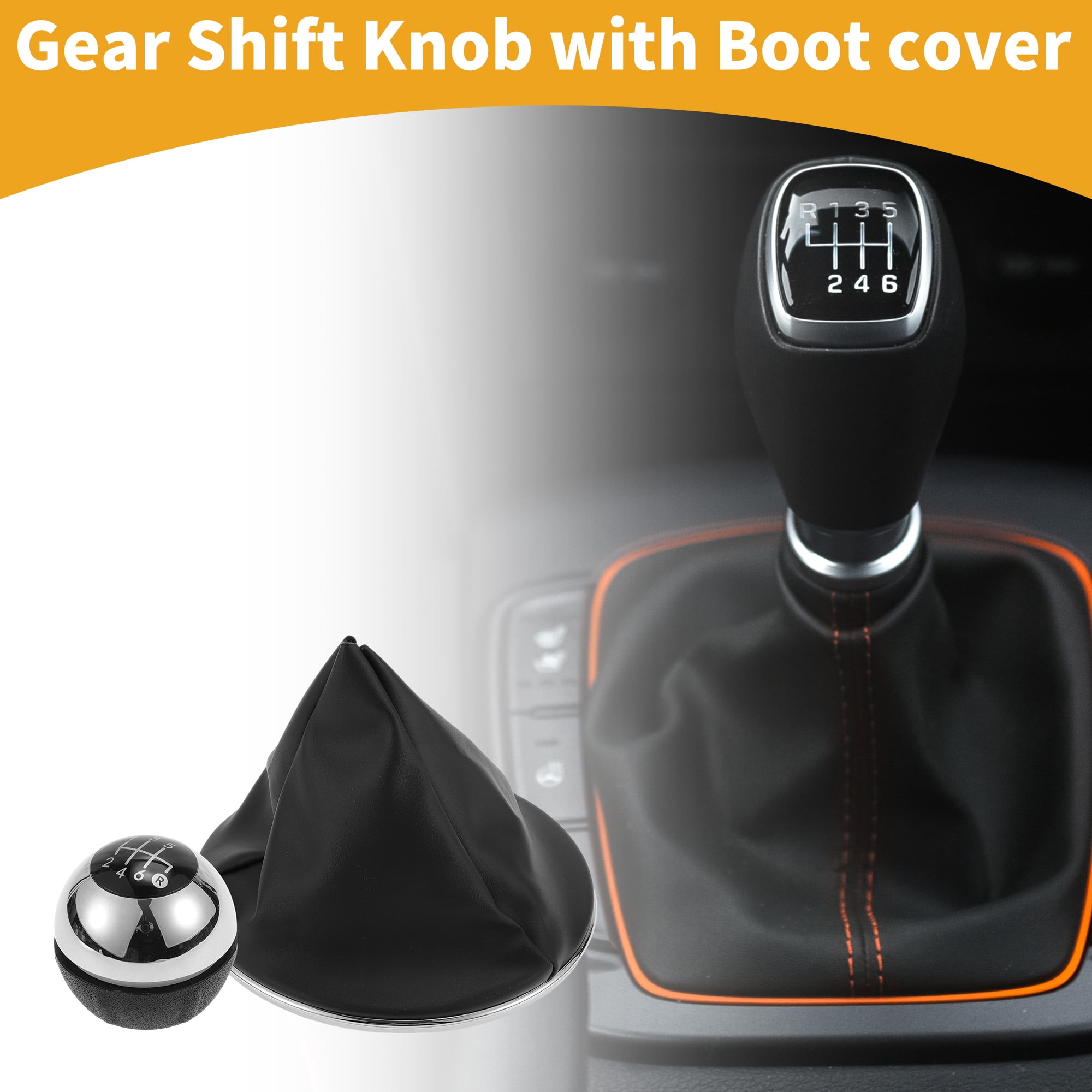 Unique Bargains 6 Speed Manual Gear Shift Knob W/ Cover - Stick Shifter Knob - for Fiat 500 2007-2014 Faux Leather 1 Pc