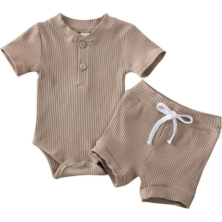 

Newborn Infant Baby Girl Boy Clothes Short Sleeve T-Shirt Tops and Shorts Pants Solid Color Summer Outfit