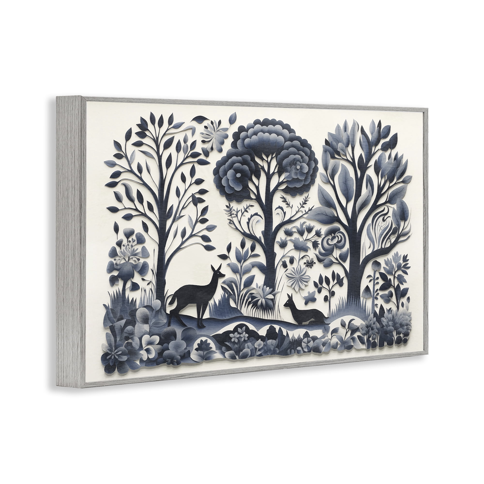 Stupell Industries Boho Forest Creatures Landscape Painting Gray Framed Art Print Wall Art, 24 x 16