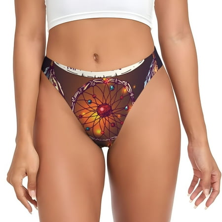 Qokaie Beautiful Dreamcatcher1 Printed Women s Cotton Thong Underwear  Sexy Breathable Panties G-string-Large