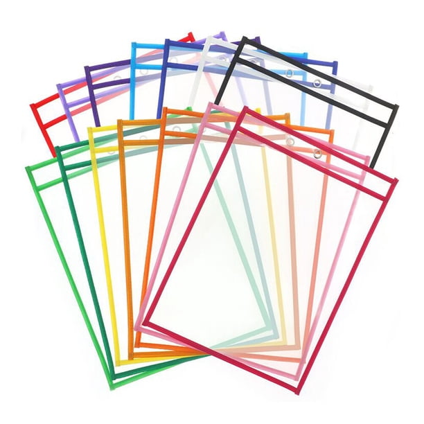 EeaseMX 10 bolsillos transparentes de borrado en seco para documentos, de colores surtidos, para oficina y escuela.