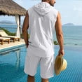 thumbnail image 4 of BLTIBY Mens Linen Set 2 Piece Summer Beach Outfits Sleeveless Button Down Hoodies and Drawstring Shorts Matching Vacation Sets with Pockets White L, 4 of 8