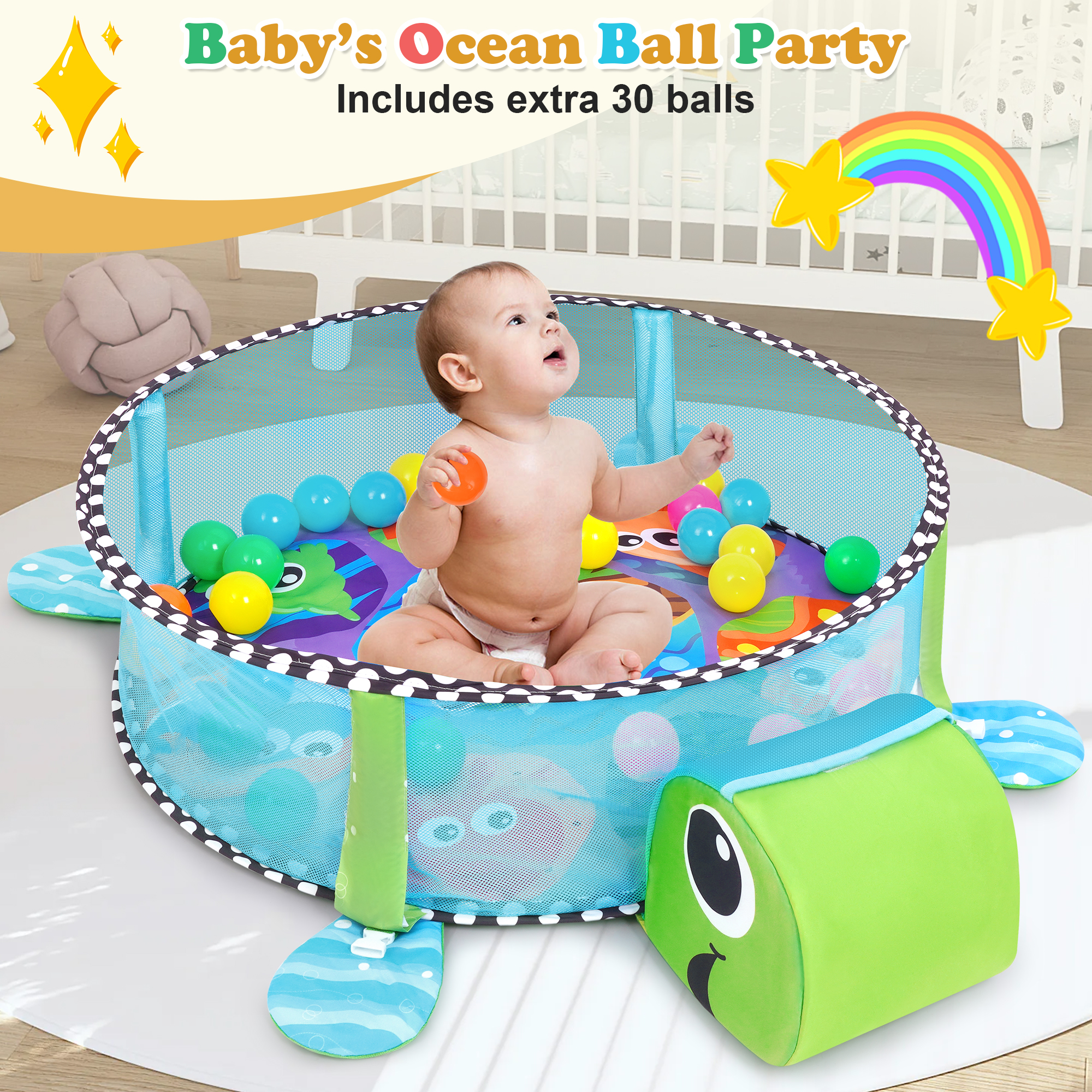 Babyeap 3-in-1 Baby Gym Play Mat with Ocean Balls photo 3