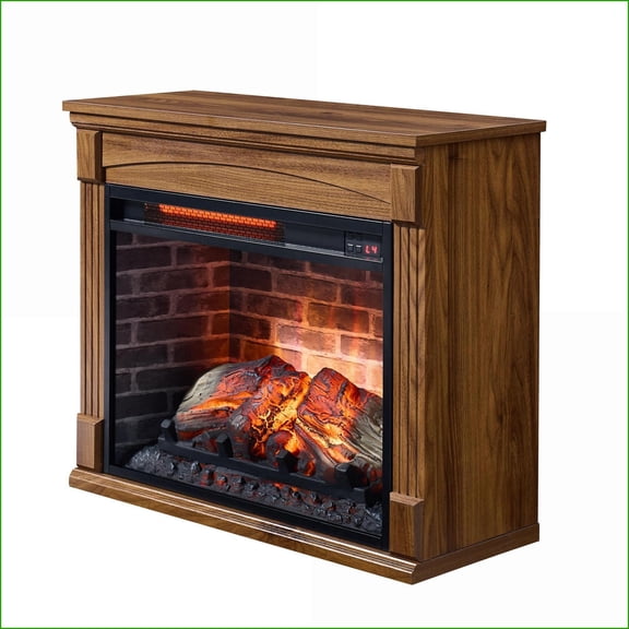 Electric Fireplace 28-Inch Media Entertainment Center with Caster Wheels | Particle Board | Dark Oak