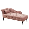 thumbnail image 3 of 60.6" Chaise Lounge Indoor, Velvet Sleeper Sofa Chair with One Pillow, Button Tufted Accent Recliner Chair with Nail Head Trim for Living Room, Bedroom, Rose, 3 of 5
