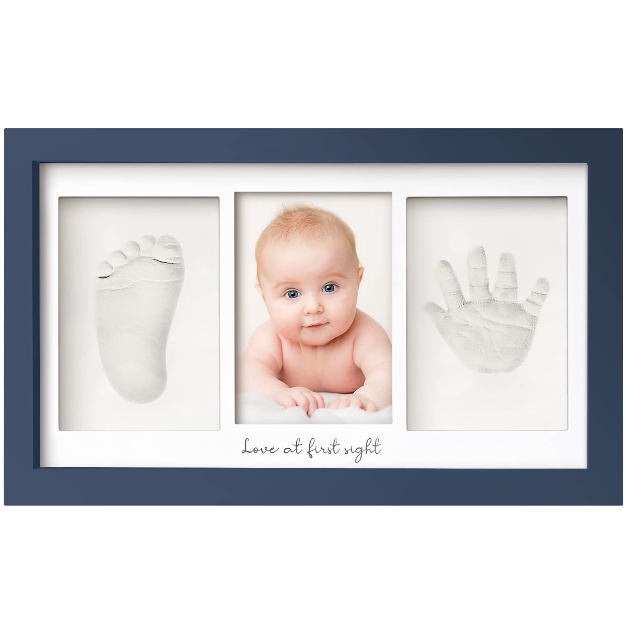 Baby Hand and Footprint Kit - Clay Handprint Keepsake Frame, Newborn Nursery Picture Frame, Personalized New Mom Gifts for Baby First Christmas Shower (Auburn)