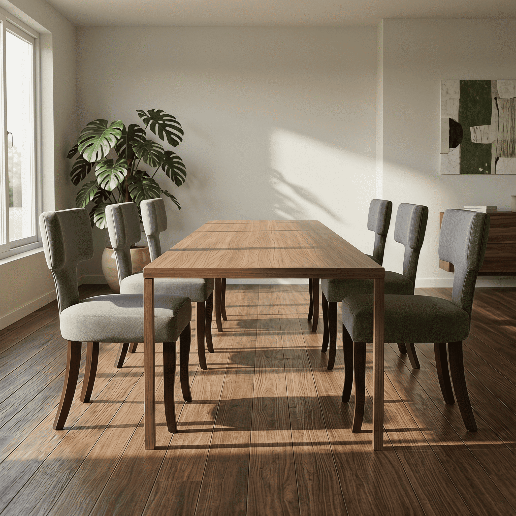 Mid Century Modern Wooden Dining Chairs Set of 6, Upholstered Side Dining Chairs with Curved Back Linen Fabric Armless Wood Chairs Kitchen & Dining Room Farmhouse Chairs (Gray)