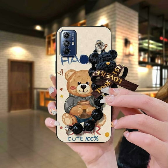 LYM-Phone Case For MOTO G Play 2023, Skin-friendly feel Cartoon cute Simplicity Black pearl pendant protective case Back Cover Waterproof Dirt-resistant Bear bracelet silicone Anti-knock