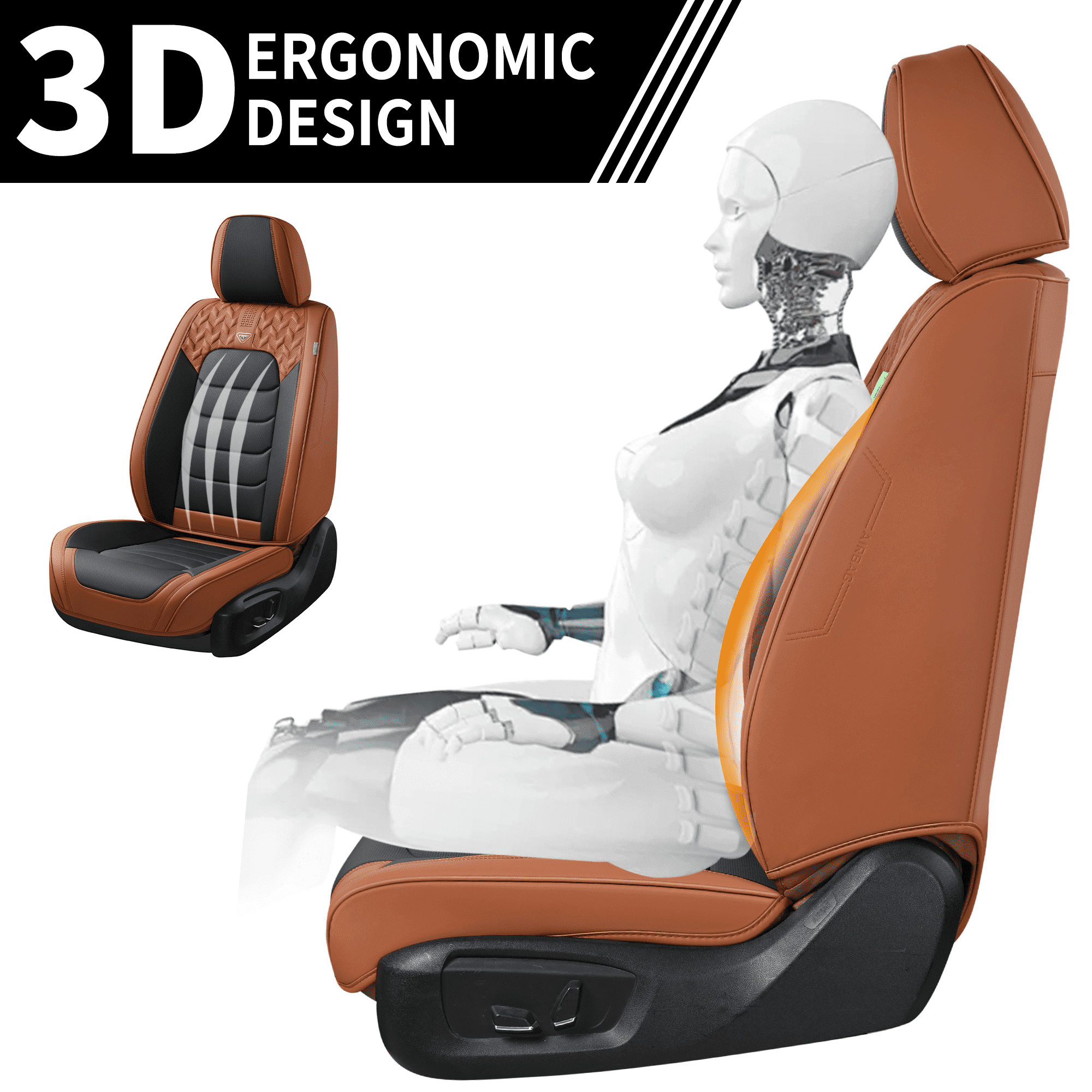 FLORICH Full Set Car Seat Covers, Waterproof Faux Leather Seat Protectors, Comfortable Auto Interior Cushions Fit for Most Cars Suv Trucks, Black & Brown