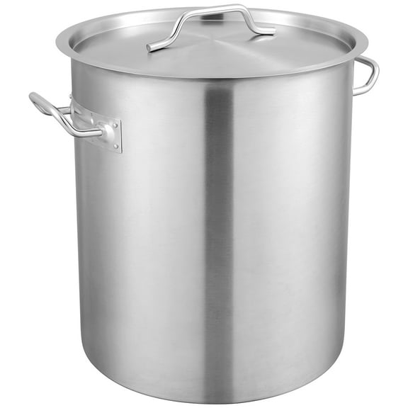 KFFKFF Stockpot in Stainless Steel, Cooking Pot of 42 Quart Capacity, Sauce Pot Accompanied by Basket, Lid, and Handle, Sturdy Commercial Grade Pot, Sanding Finish, Silver