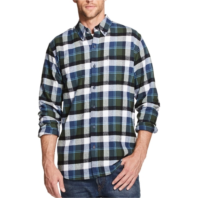 Weatherproof Mens Plaid Brushed Flannel Button Up Shirt, Green, X-Large