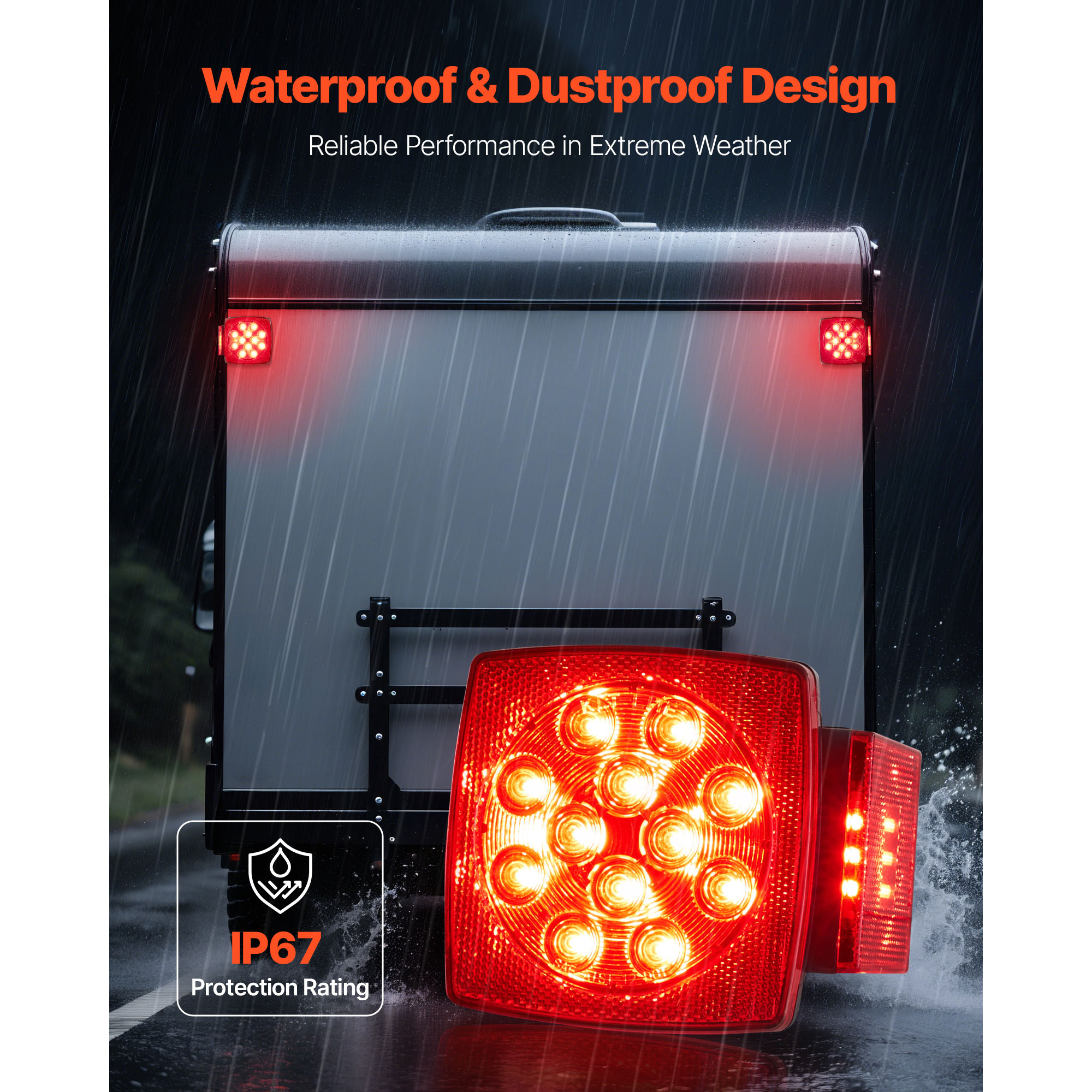 KFFKFF 12V LED Trailer Tail Lights Kit with Stop, Brake, Turn, and License Plate Lamps, Waterproof Tow Lighting System with Wiring Harness for Boats, Trucks, Campers, RVs, and Snowmobiles