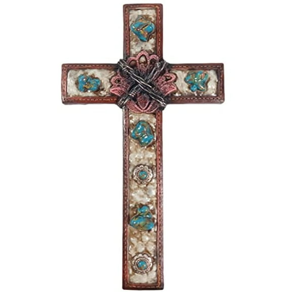 Urbalabs Western 13.5 Inch Wall Cross Ironlike Barbed Wire Center Distressed Wall Hanging Cross Country Wall Decor Room Decoration Office Church Home (Barbed Wire)