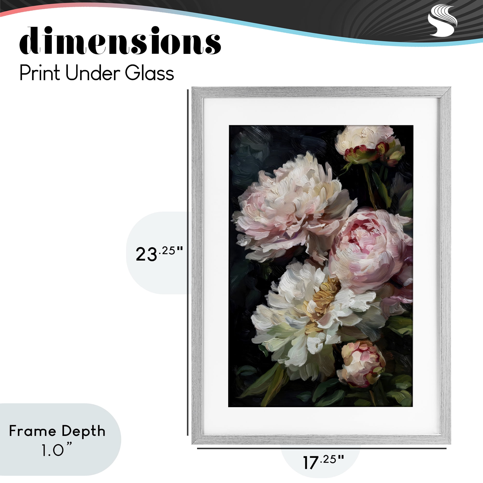 Stupell Industries Soft And Moody Peonies Gray Framed Print Under Glass, design by Petal Prints Design