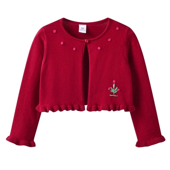 SGFCWSX Girls Cardigan Cropped Shrug Flower One Button Ruffle Trim Sweater for Kids Wine Size 10