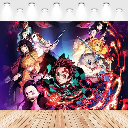 5 X3ft Demon Slayer Cartoon Birthday Party Decorations Supplies, Masks Party Photography Backdrop Photo Decor Banner, Kids Boys Baby Shower Photography Backdrop