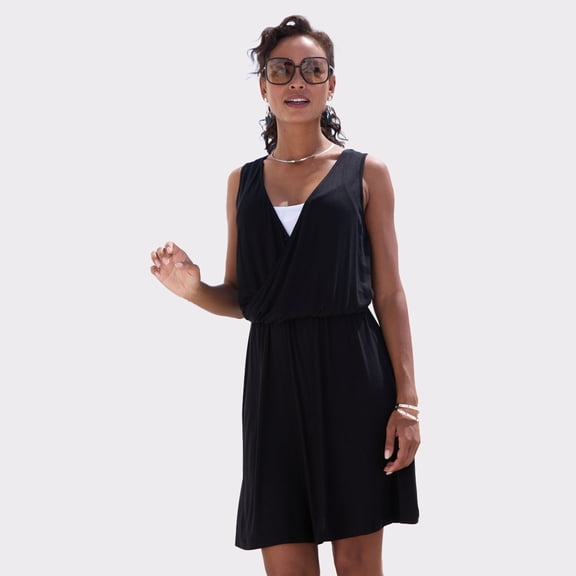 LASCANA Women's Sleeveless Wrap Look Dress