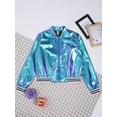 thumbnail image 4 of Fldy Kids Girls Boys Jazz Dance Disco Costume Zip Up Metallic Bomber Jacket Coat Long Sleeve Top Colorful 6, 4 of 9