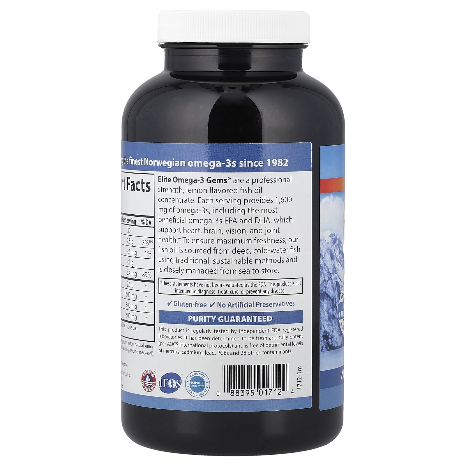 Carlson Elite Omega-3 Gems- Natural Lemon 800 mg, 180 Soft Gels