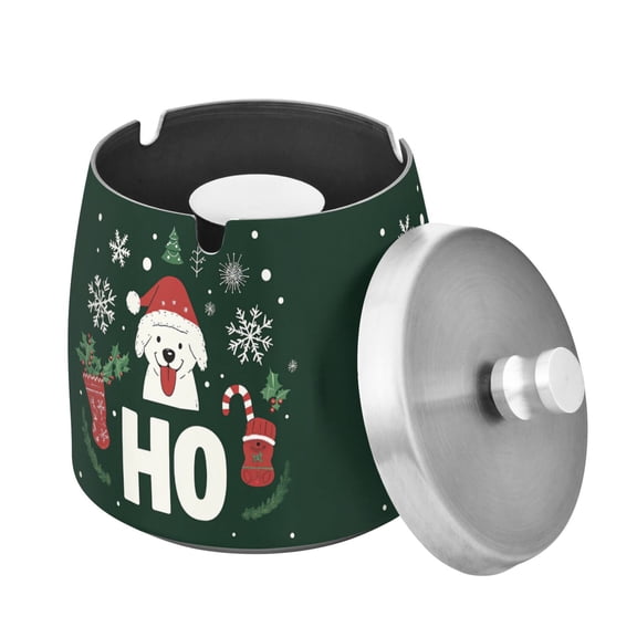 Yayeee Ashtray with Lid for Cigarette Smokeless Stainless Steel Home Ash Holder, Christmas Dog
