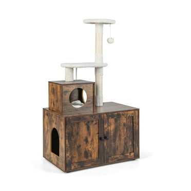 Barara King Large Cat Tree, Luxury Cat Tower Cat Condo, Cat Play House, Cat Tree with Litter Box Enclosure with Cat Condo-Rustic Brown
