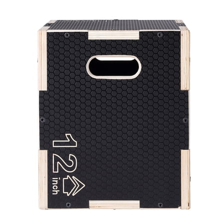 Plyometric Jump Box Set - 16/14/12 Inch Wooden Fitness Step Up Box for Home Gym, Conditioning & Strength Training - Black