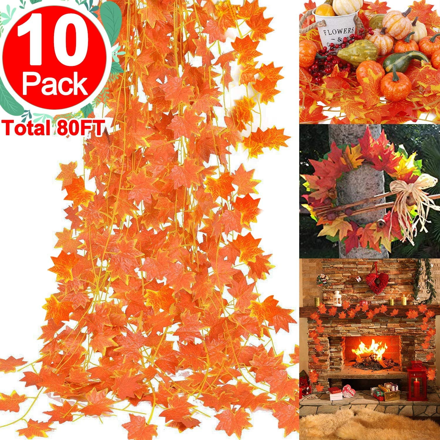 10 Pack Fall Garland Thanksgiving Decor Total 80 FT Artificial Silk