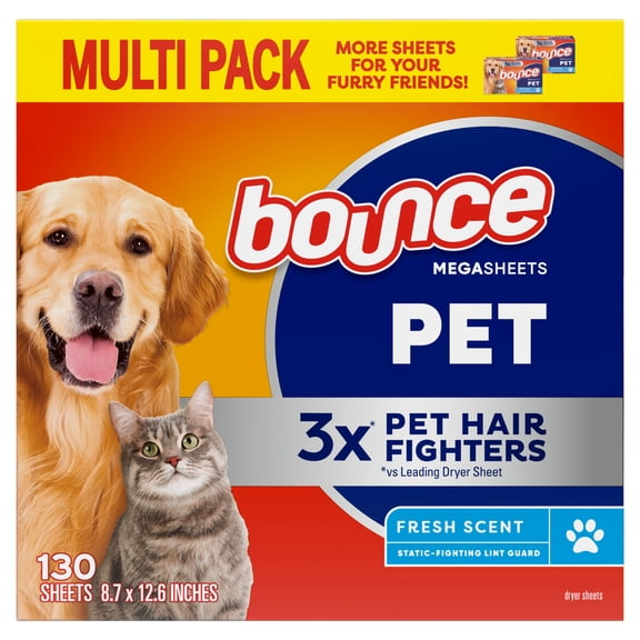 Bounce Mega Dryer Sheets, Pet Hair & Lint Guard, 130 Count