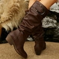 thumbnail image 6 of Dasayo Brown Boots Women Slouch Dress Mid-Calf Buckles Wide Width Snip Toe Faux Leather Boots Ladies Shoes 43, 6 of 9