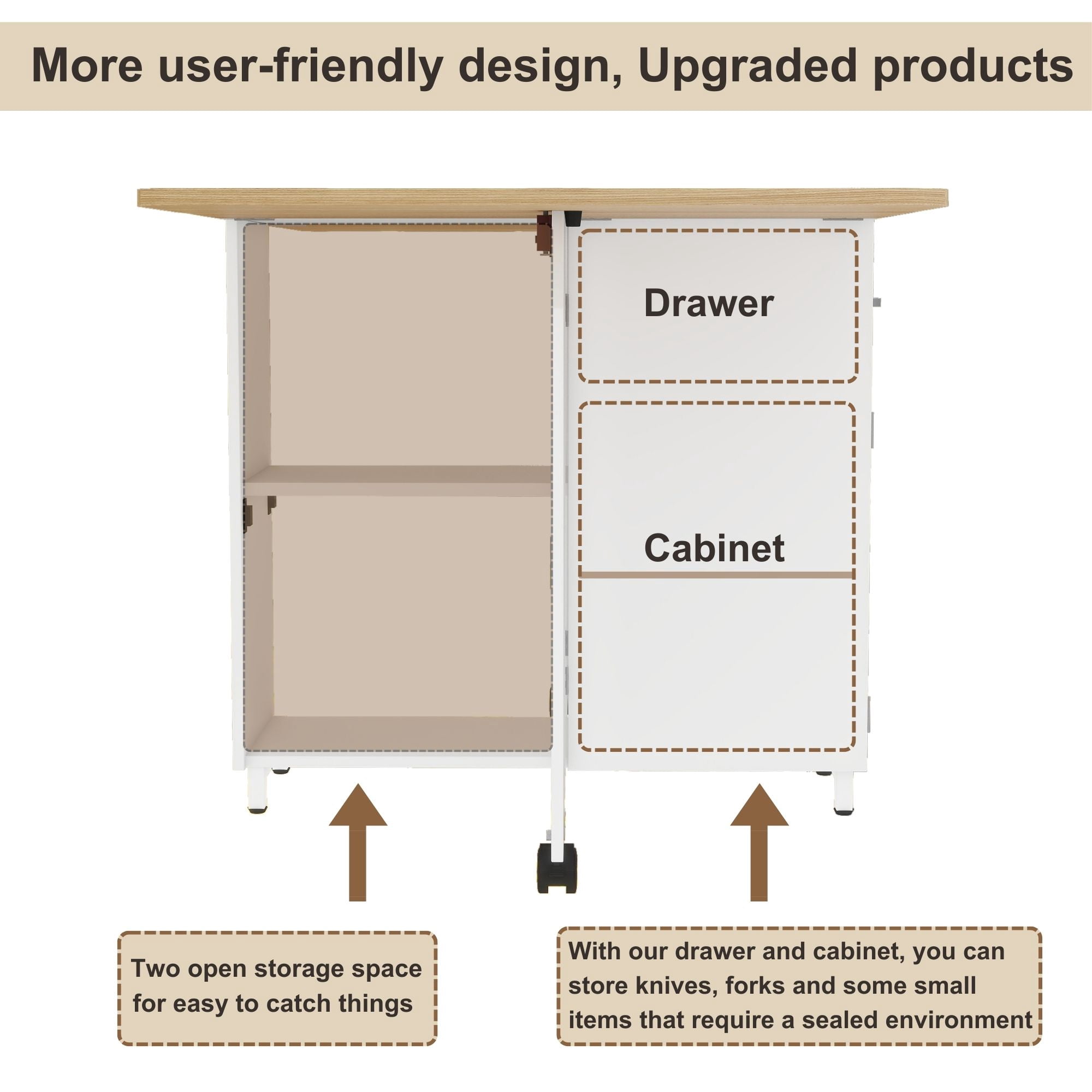 iSunirm Folding Dining Table with Storage, 51.2" Dining Table for 2-4 People, Wooden Dining Table with Under Cabinet, Desktop is Foldable., Portable Dining Table for Home, White & Nature