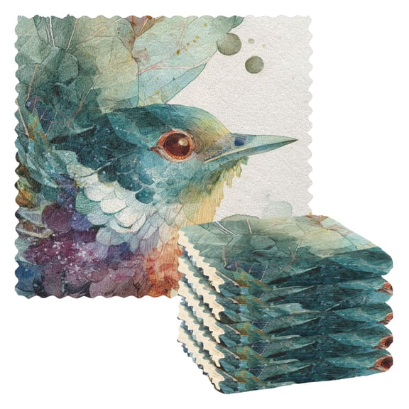 6 Pieces of Kitchen Towels 11x11Inch Kitchen Dish Cloths Kitchen Dish Towels Reuseable Cleaning Cloths Watercolor Blue Bird