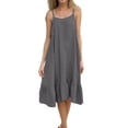 thumbnail image 2 of Smsaxvxz Women's Summer Strap Dresses Fashion Solid Crew Neck Sleeveless Ruffle Pleated Hem Casual Loose Midi Beach Sundress Dark Gray 3XL, 2 of 5