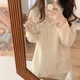 thumbnail image 2 of Bienvenido Traje de pijama estampado para mujer, manga larga, elegante, transpirable, suave, ropa de dormir para mujer, conjunto de ropa de dormir Albaricoque XL (para 160?170 cm), 2 of 8