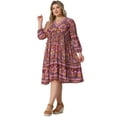 thumbnail image 3 of DARING DIVA Plus Size Casual Boho Floral V Neck 3/4 Sleeve Dress 1X Yellow Pink, 3 of 6
