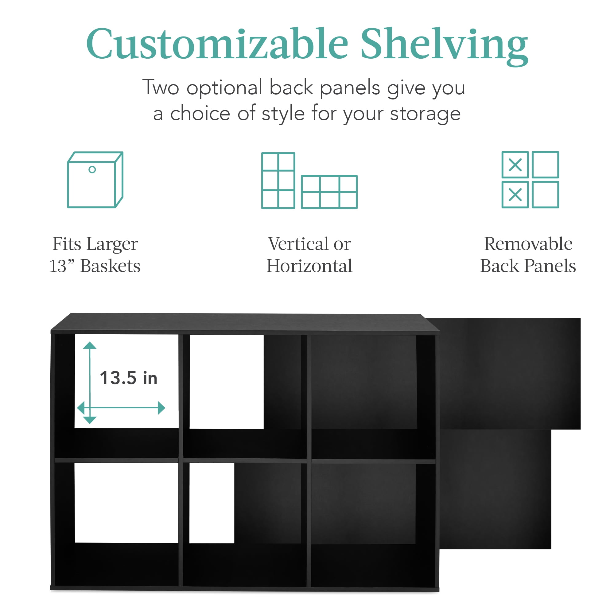 Best Choice Products 6-Cube Bookshelf, 13.5in Display Storage System, Organizer w/ Removable Back Panels - Black