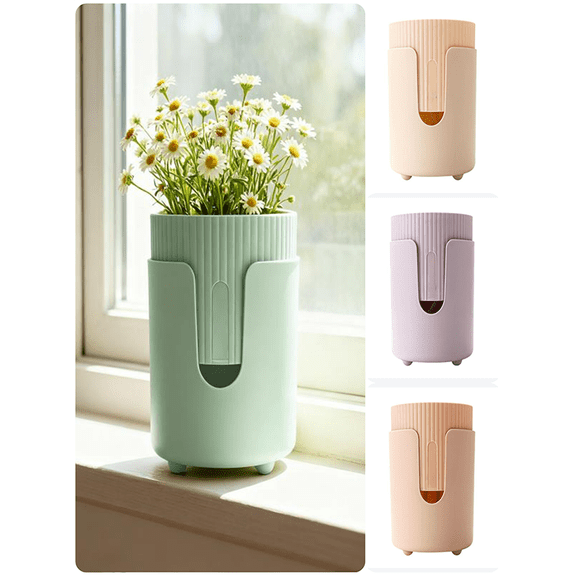 Automatic Self-Watering Plastic Flower Pot for Indoor Plants, Breathable Thickened All-Season Home Desktop Container with Drainage Holes, 4.72 x 5.91 in