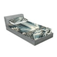 thumbnail image 2 of Ambesonne Landscape Fitted Sheet & Pillow Sham Set, Expressive Waterfall Art, Twin, Blue Grey Pale Sepia, 2 of 2