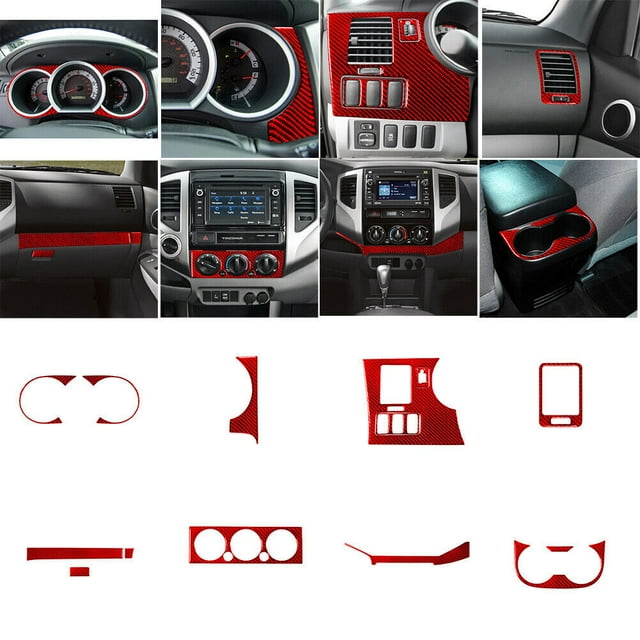 Real Bright Soft Car Interior Carbon Fiber Sticker Decoration14Pcs Red Carbon Fiber Full Interior Kit Cover For Toyota Tacoma 2012-15Auto Car Protection Interior Accessories